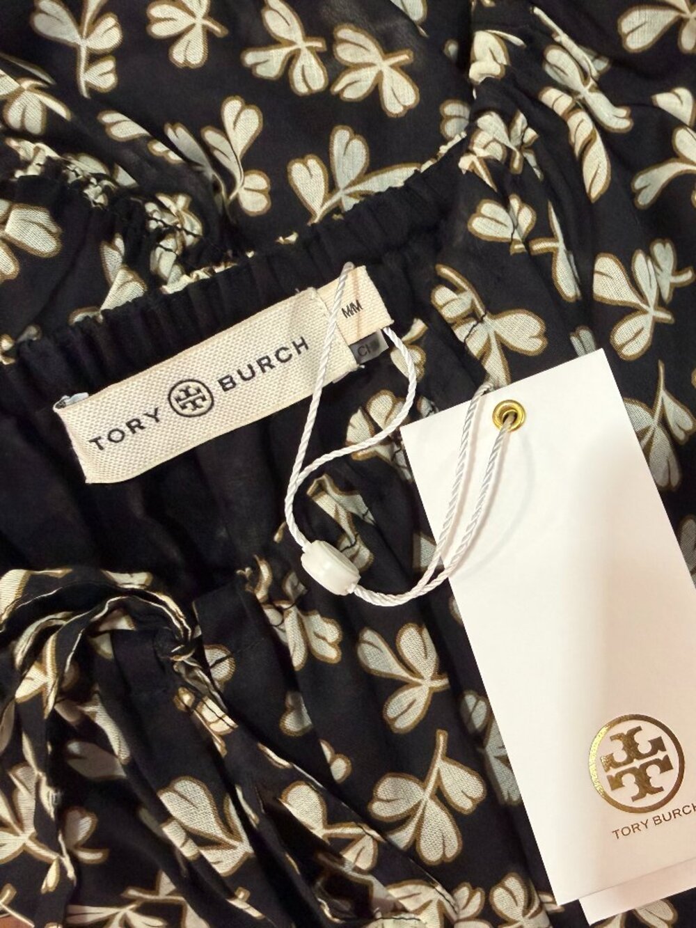 NWT $498 Tory Burch Smocked Midi Dress in Black Little Leaves M 100% cotton - Picture 6 of 6